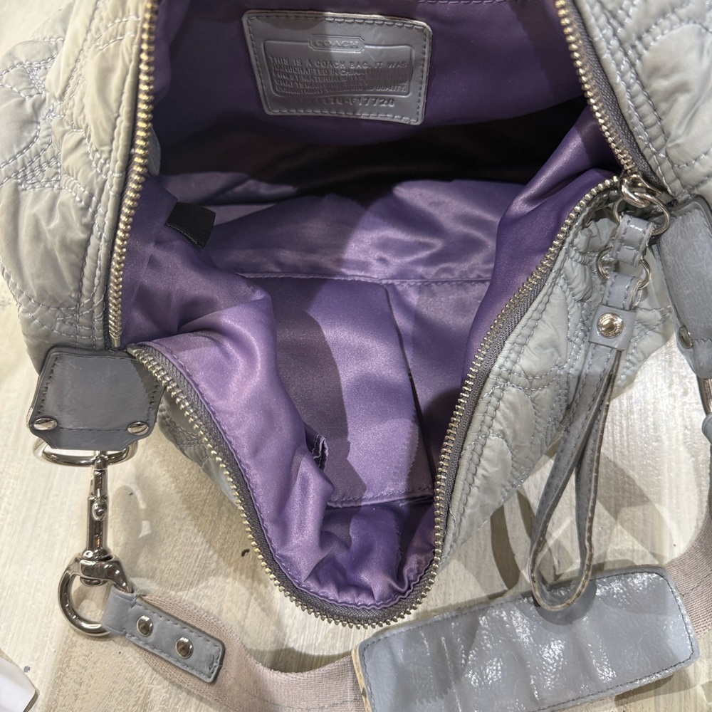 Coach Quilted Signature Hobo Shoulder Bag in Light Gray - Picture 12 of 13